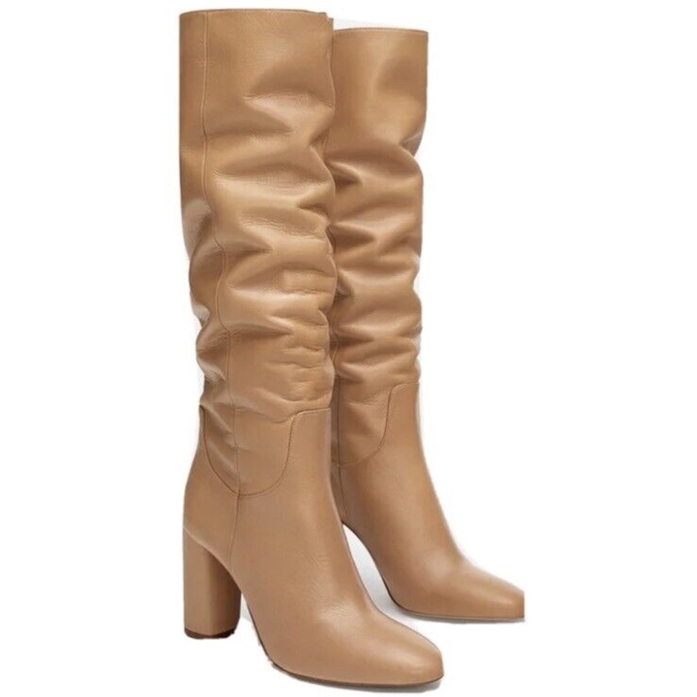 ZARA Tall Knee High Tan Leather Boot